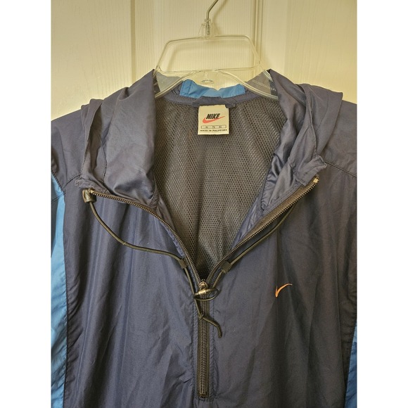 Nike Men's Blue Windbreaker Hoodie Jacket #56323 1/4 Zip Orange Logo, Size XL - Picture 8 of 11